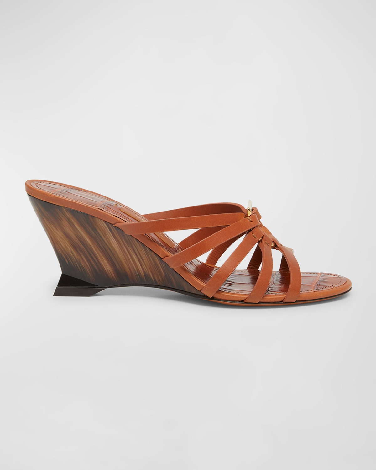 Ferragamo Anemone Strappy Leather Wedge Sandals In Cognac