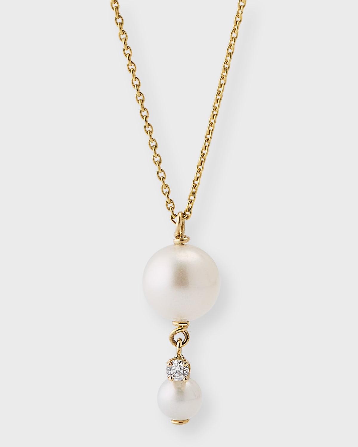 14k Gold Double Pearl Diamond Pendant Necklace
