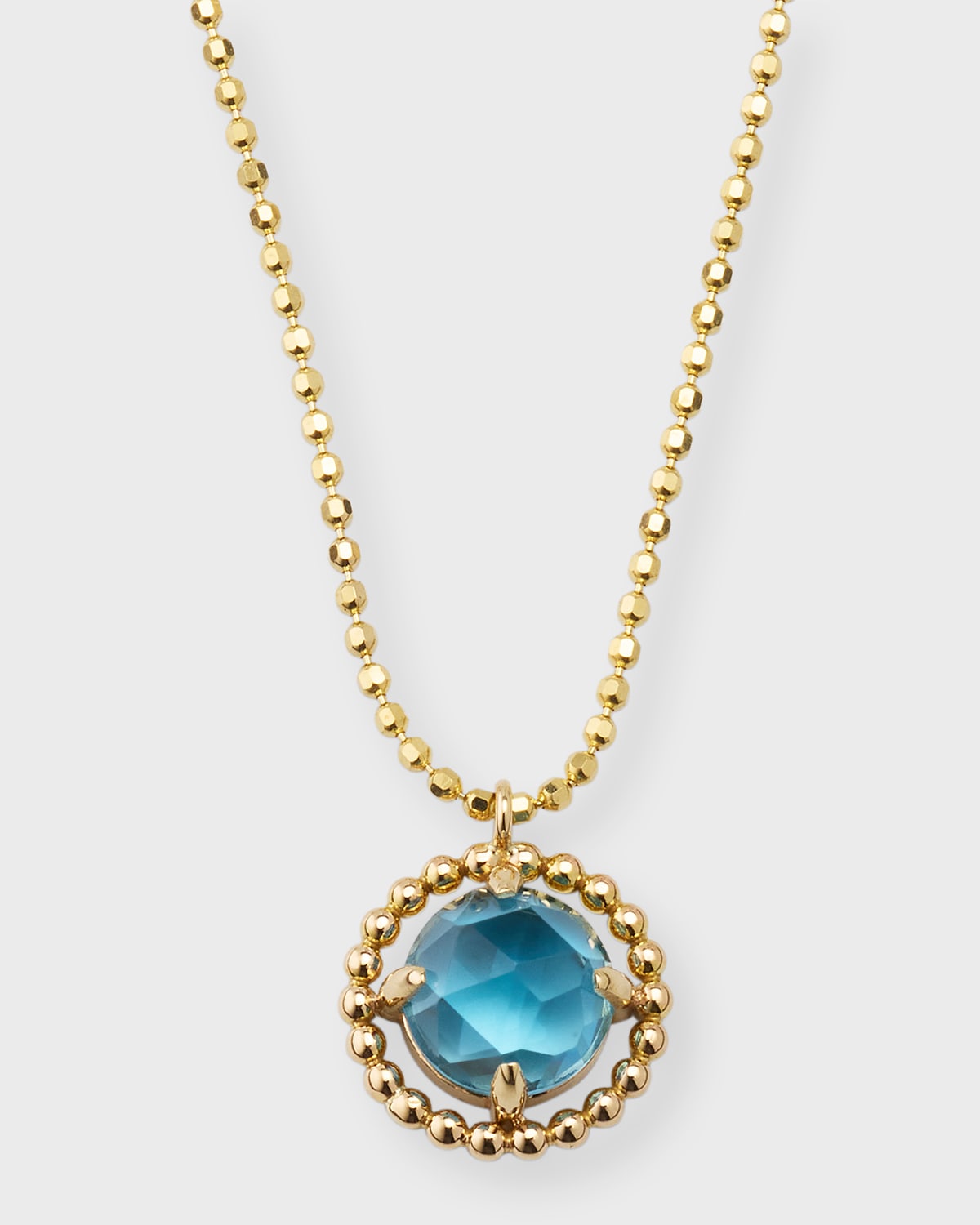 Poppy Finch 14k Gold Beaded Peridot Pendant Necklace In Blue Topaz