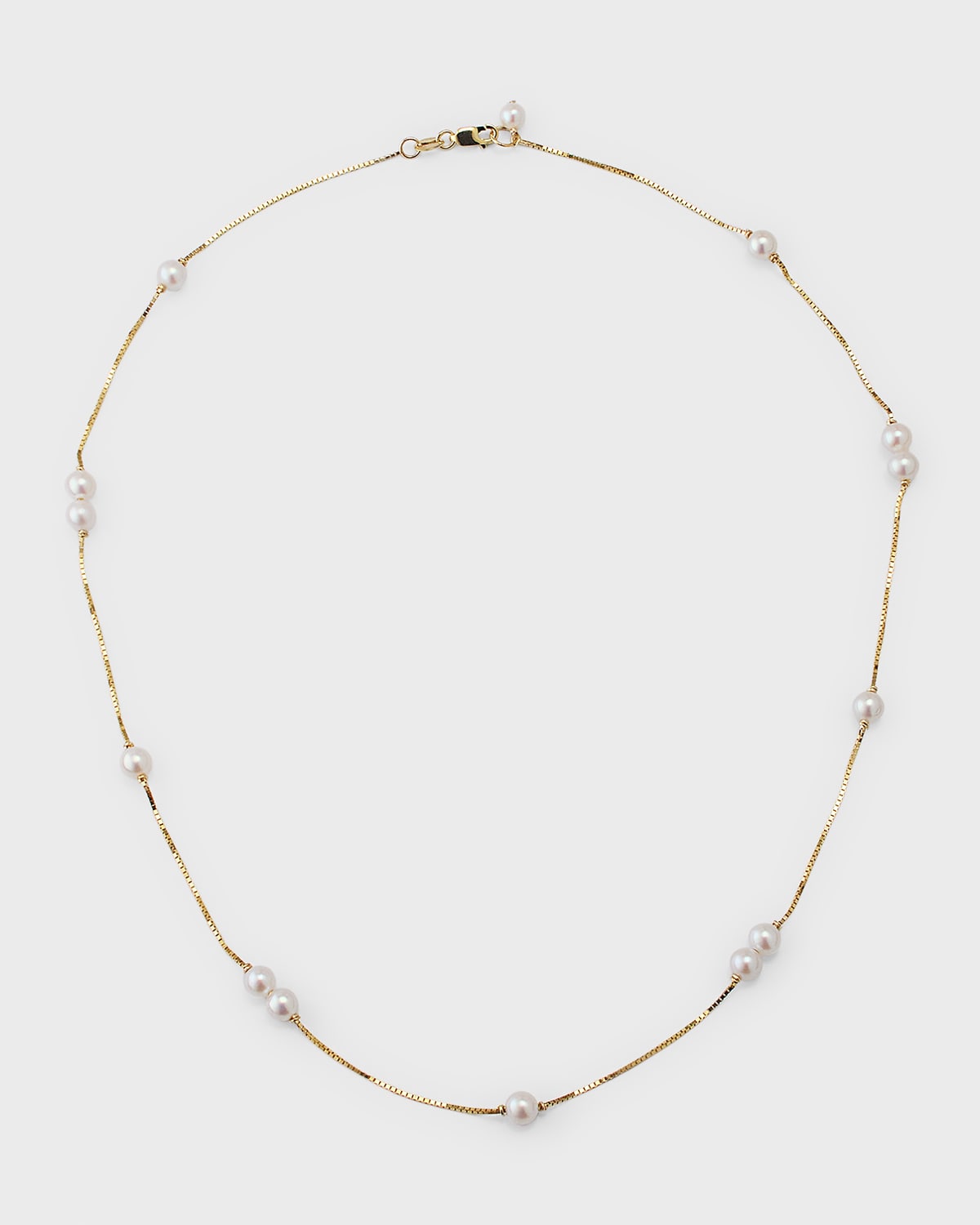 POPPY FINCH 14K YELLOW GOLD SPACED PEARL BOX CHAIN NECKLACE