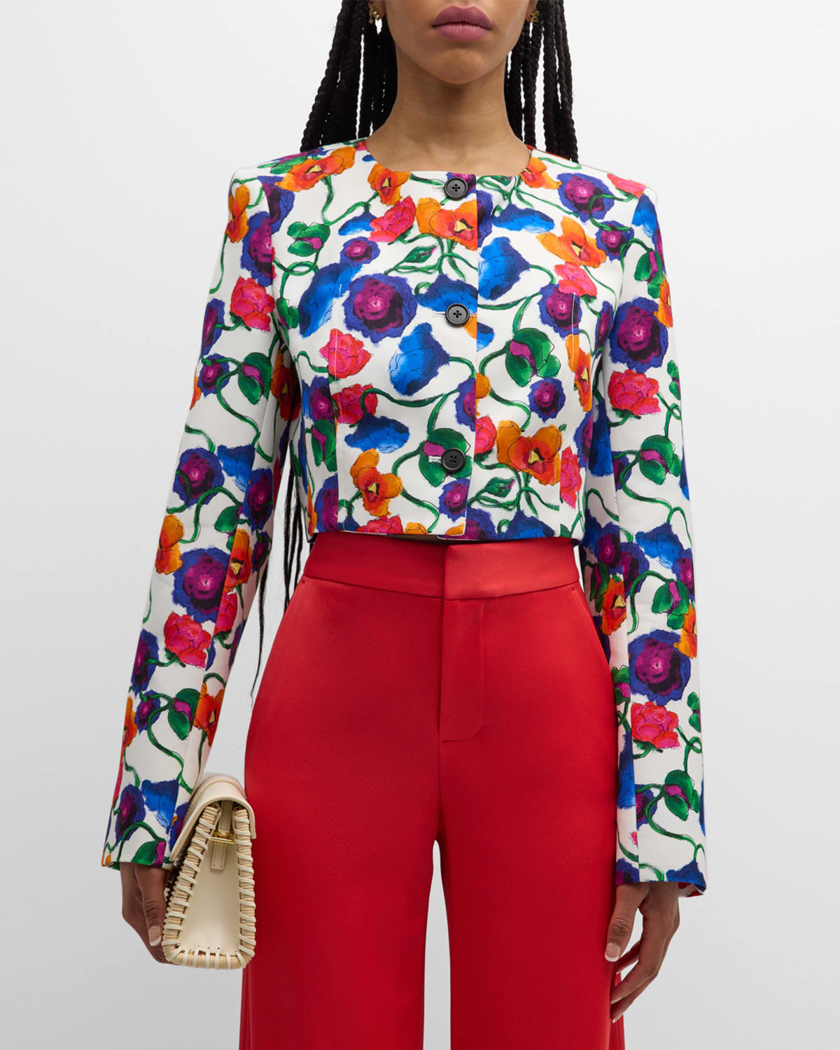 Shop Jonathan Cohen Wild Poppies Tailored Crop Jacket In Pink
