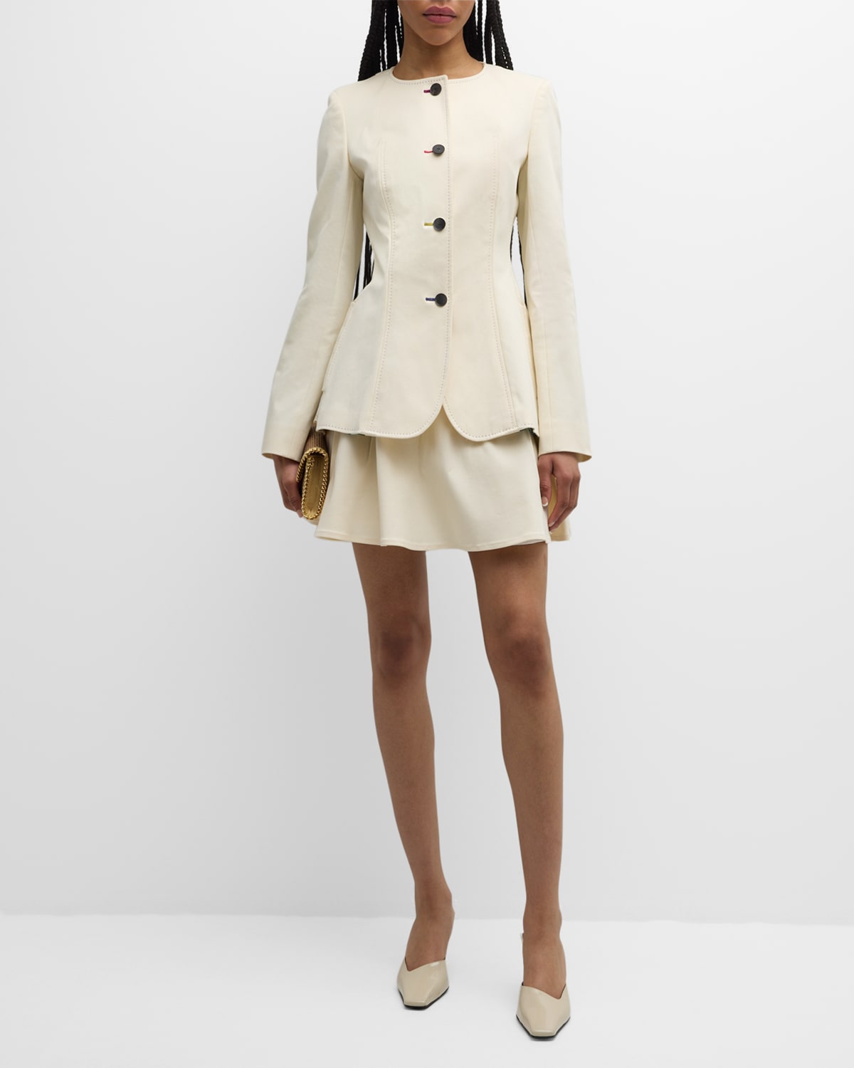 Shop Jonathan Cohen Colorful Topstitched Single-breasted Fitted Jacket In White