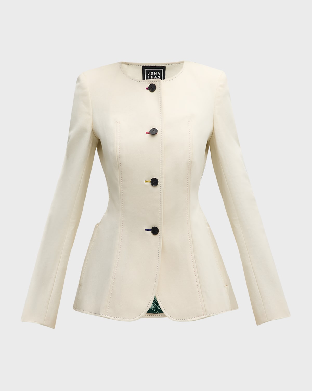 Shop Jonathan Cohen Colorful Topstitched Single-breasted Fitted Jacket In White