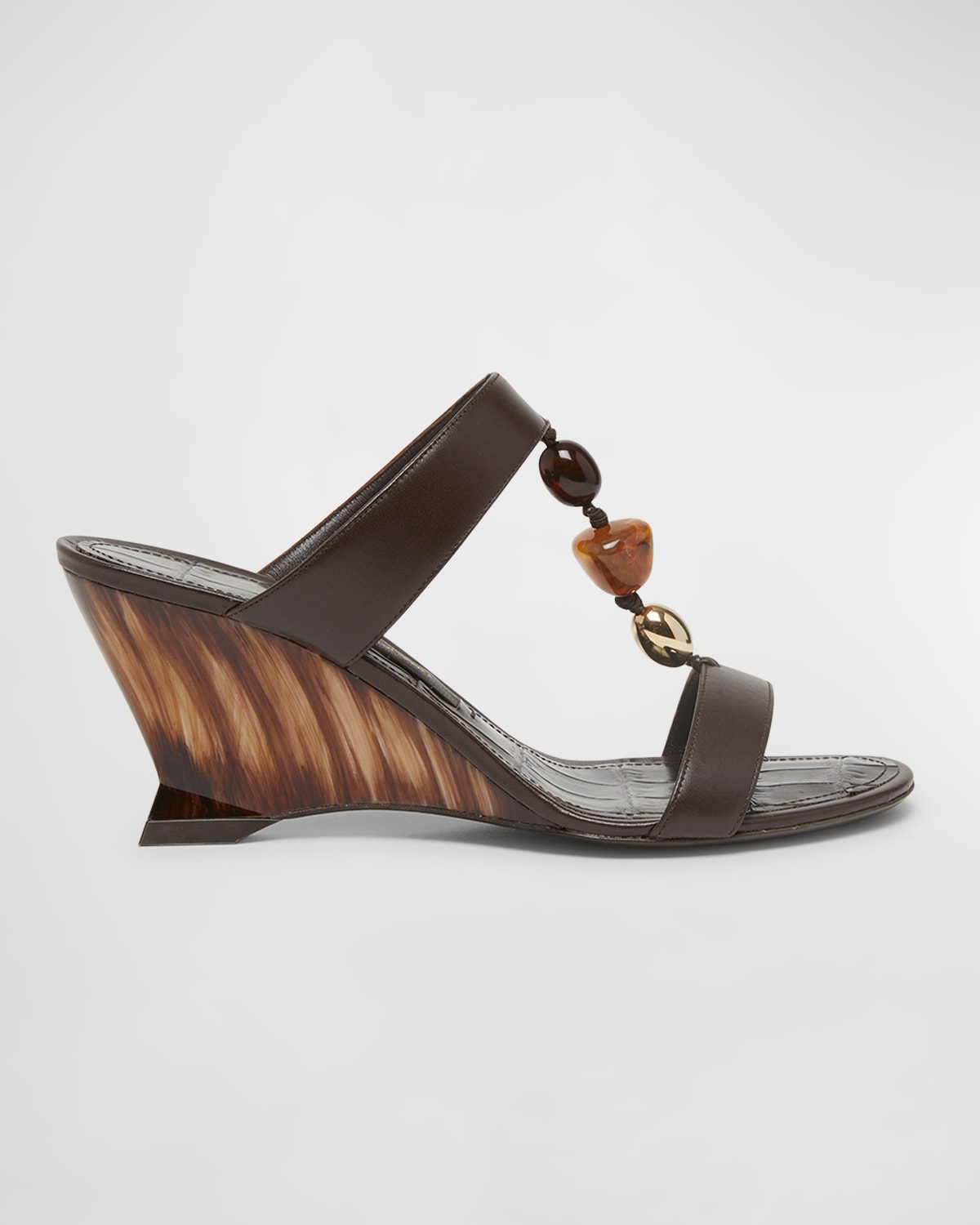 Ferragamo Seleny Leather Beaded Wedge Sandals In Testa Di M