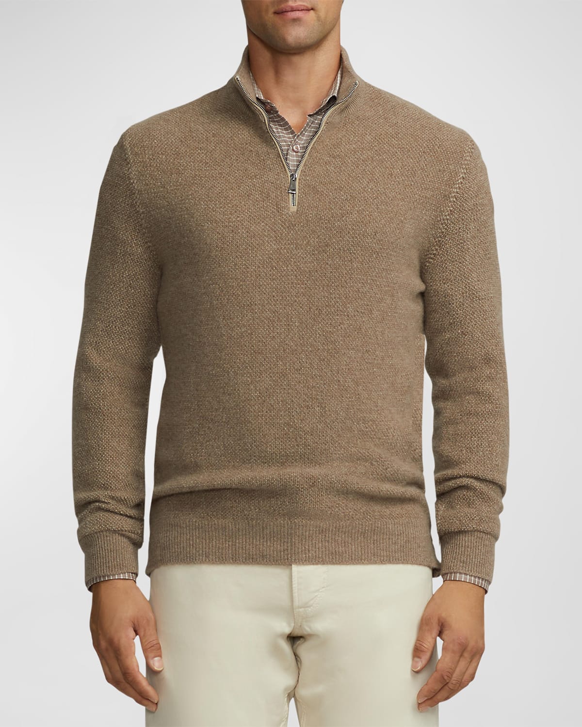 Ralph Lauren Purple Label Men's Cashmere Quarter-zip Sweater In Brown