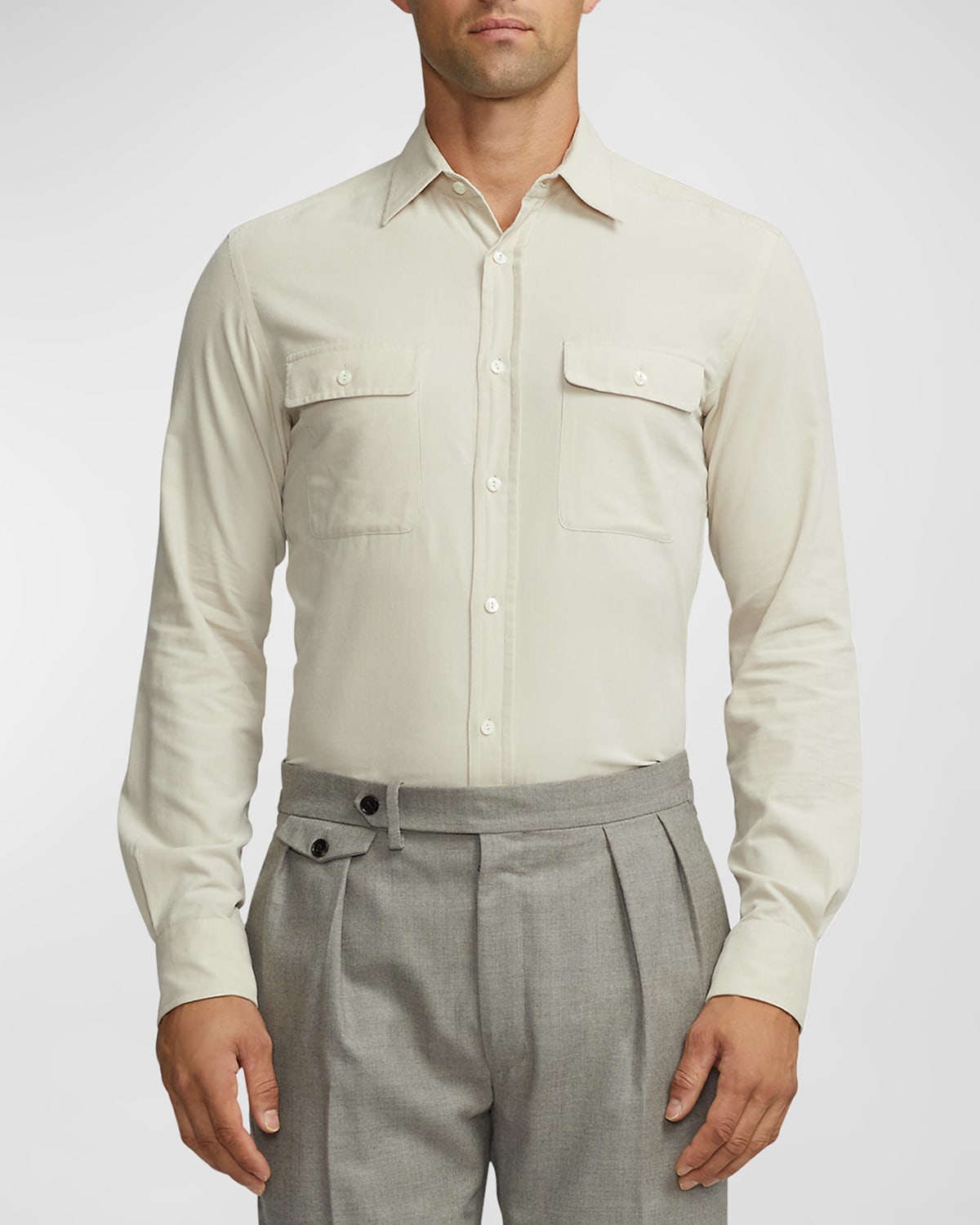 Ralph Lauren Purple Label Men's Wale Corduroy Cotton Long-sleeve Shirt In Cream