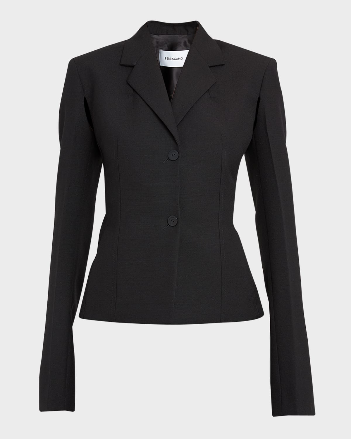 Shop Ferragamo Wool Blazer Jacket With Cape Sleeves In Nero