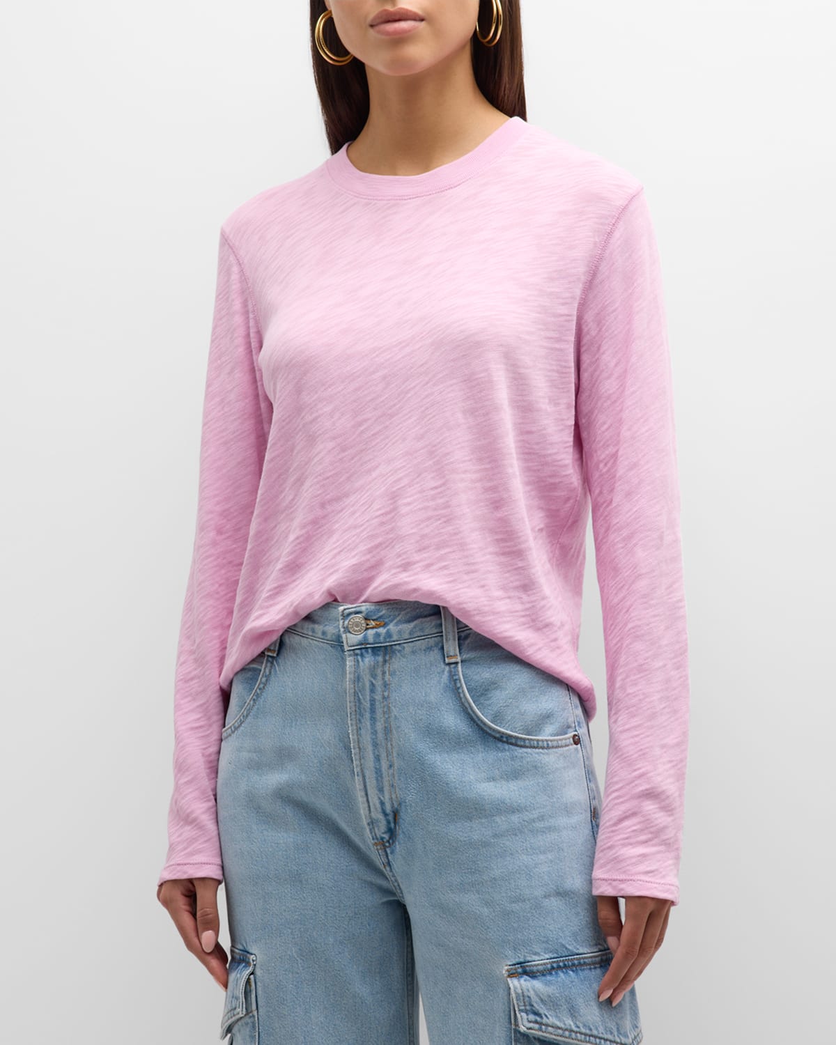Atm Anthony Thomas Melillo Slub Jersey Long-sleeve Crop Tee In Misty Mauve