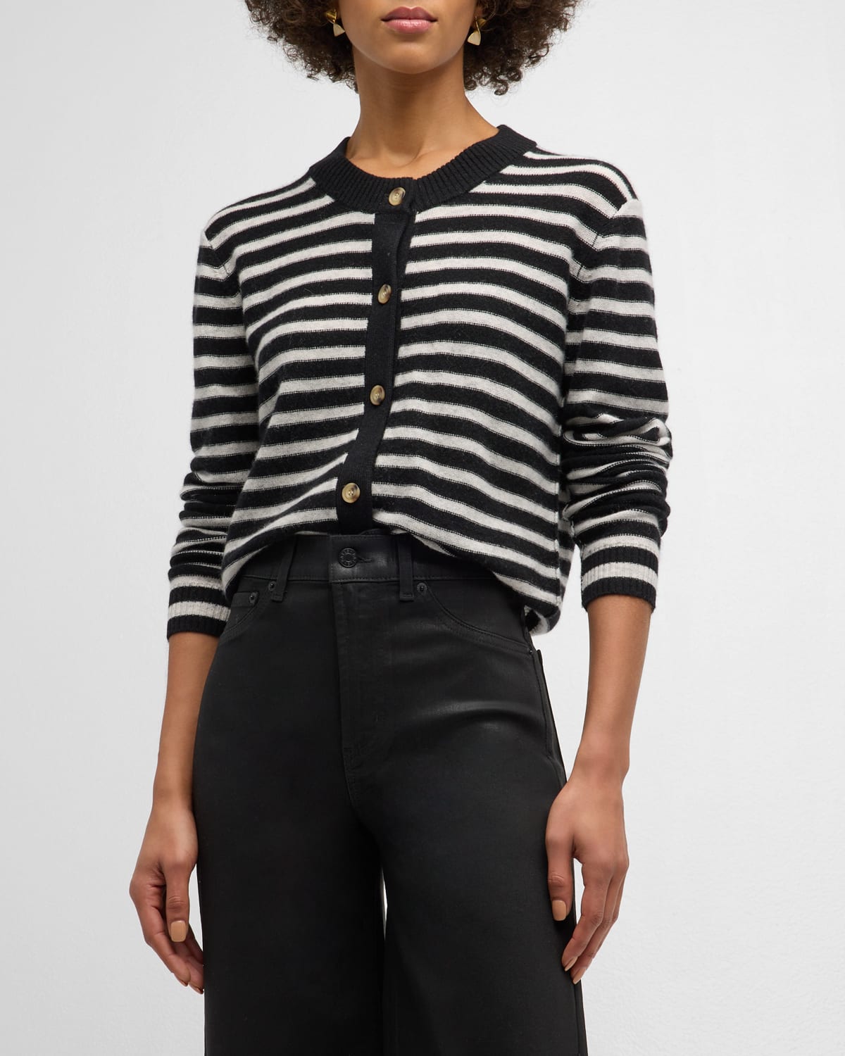 ATM ANTHONY THOMAS MELILLO WOOL AND CASHMERE STRIPE CROPPED CARDIGAN
