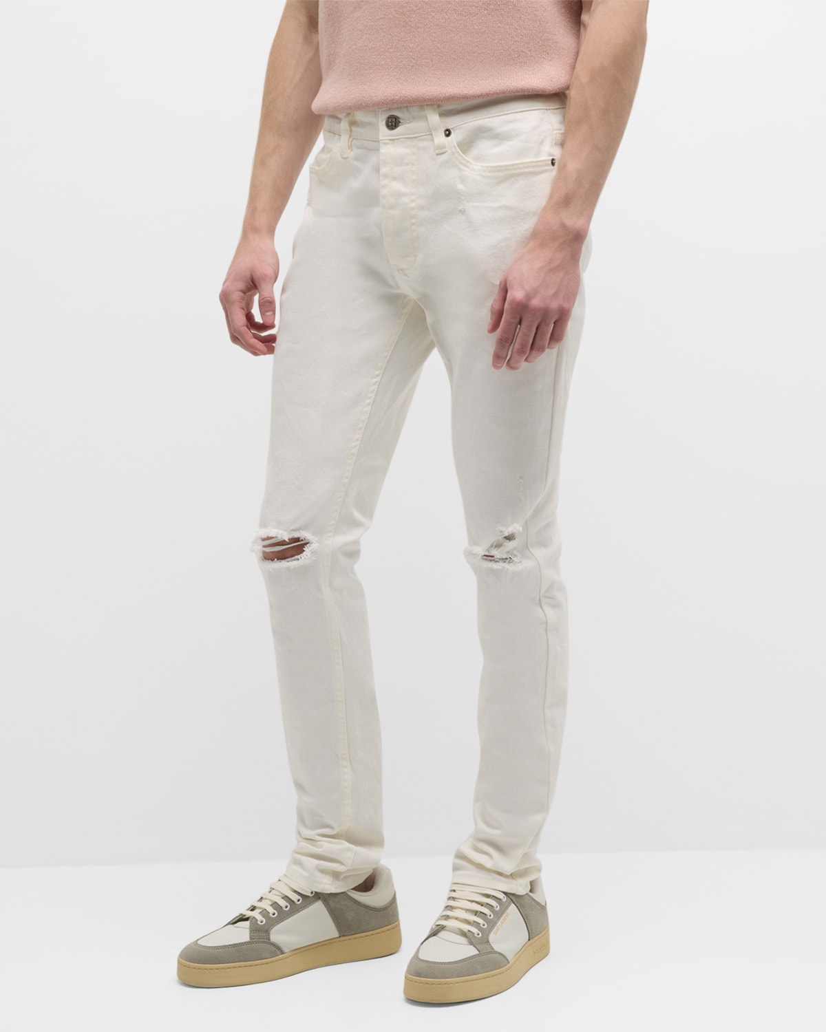Shop Ksubi Men's Van Winkle Avalanche Trashed Skinny Jeans In White