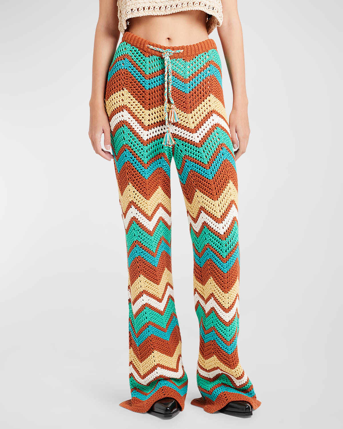 Alanui Kaleidoscopic Chevron Pull-on Pants In Burnished