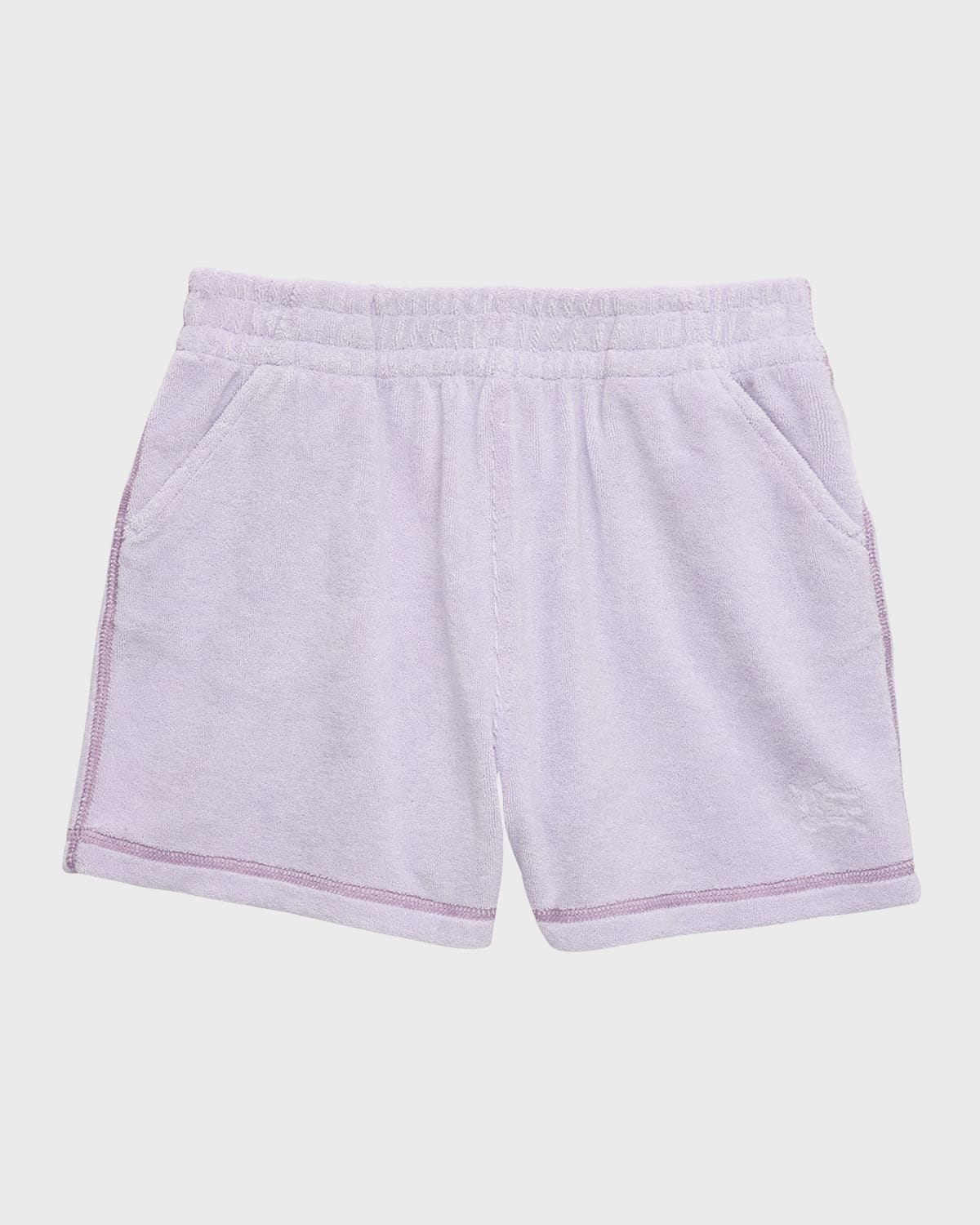 Shop Burberry Girl's Nadine Ekd Drawstring Cotton Toweling Shorts In Muted Lilac