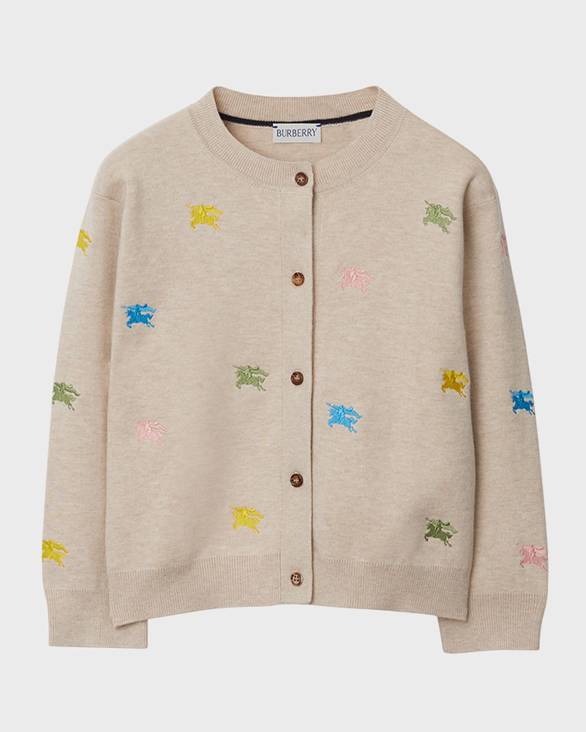 Shop Burberry Girl's Cordelia Ekd Embroidered Cashmere-blend Cardigan In Wheat