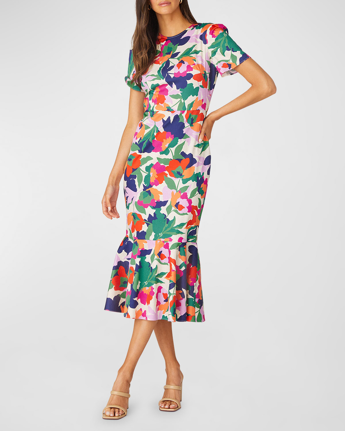 Shop Shoshanna Thompson Floral-print Flounce Midi Dress In Multi
