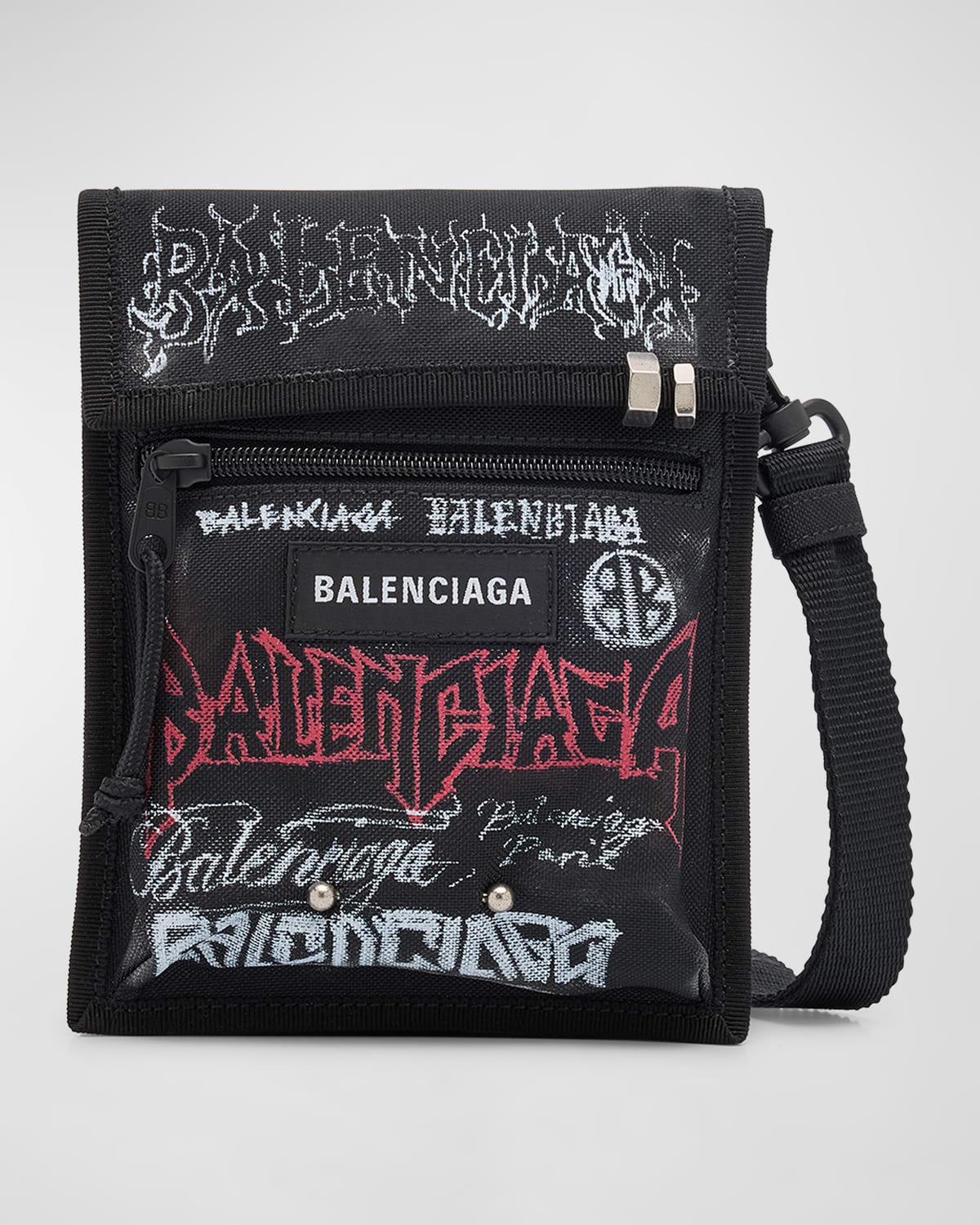 Balenciaga Men's Explorer Diy Metal Allover Small Pouch With Strap In 1000 Black
