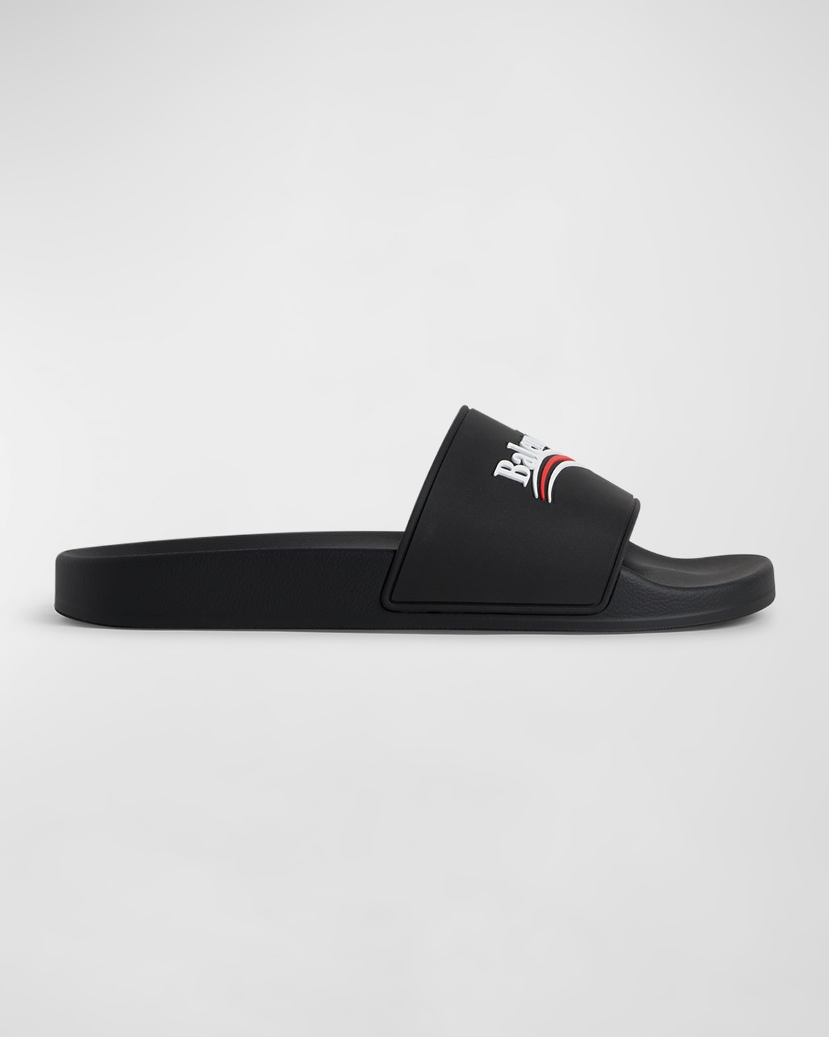 Shop Balenciaga Men's Rubber Logo Pool Slides In 1096 Black/white/red