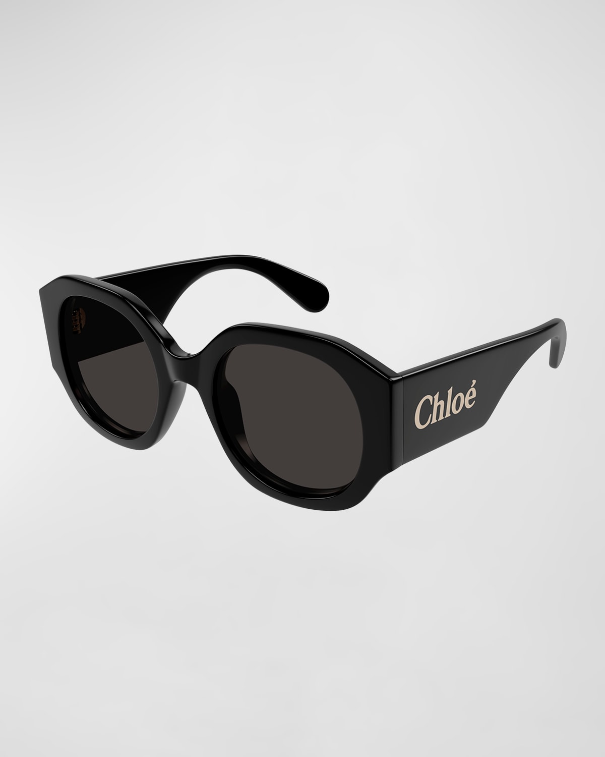 Shop Chloé Logo Acetate Round Sunglasses In Shiny Black