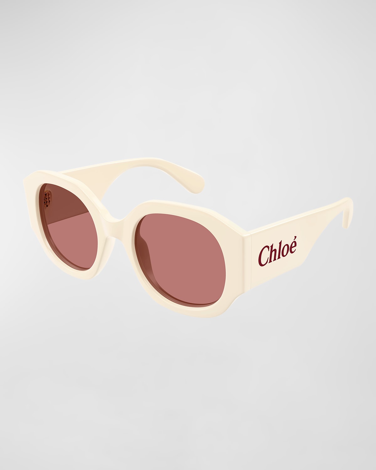 Shop Chloé Logo Acetate Round Sunglasses In Shiny Solid Ivory