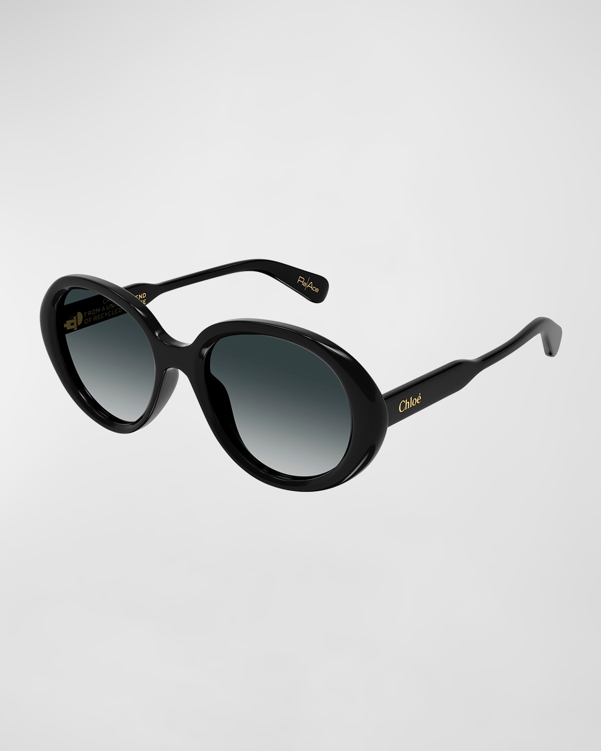Chloé Gradient Acetate Round Sunglasses In Shiny Solid Black