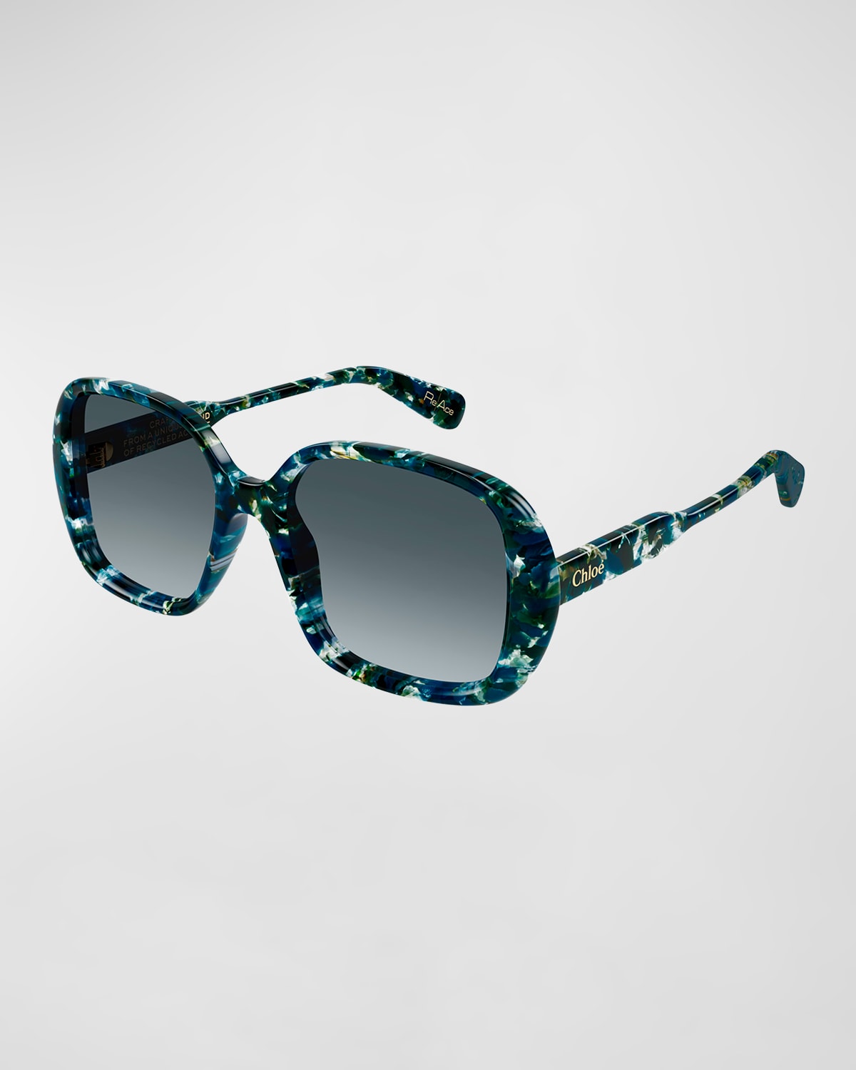 Chloé Patterned Acetate Square Sunglasses In Turquoise Emerald