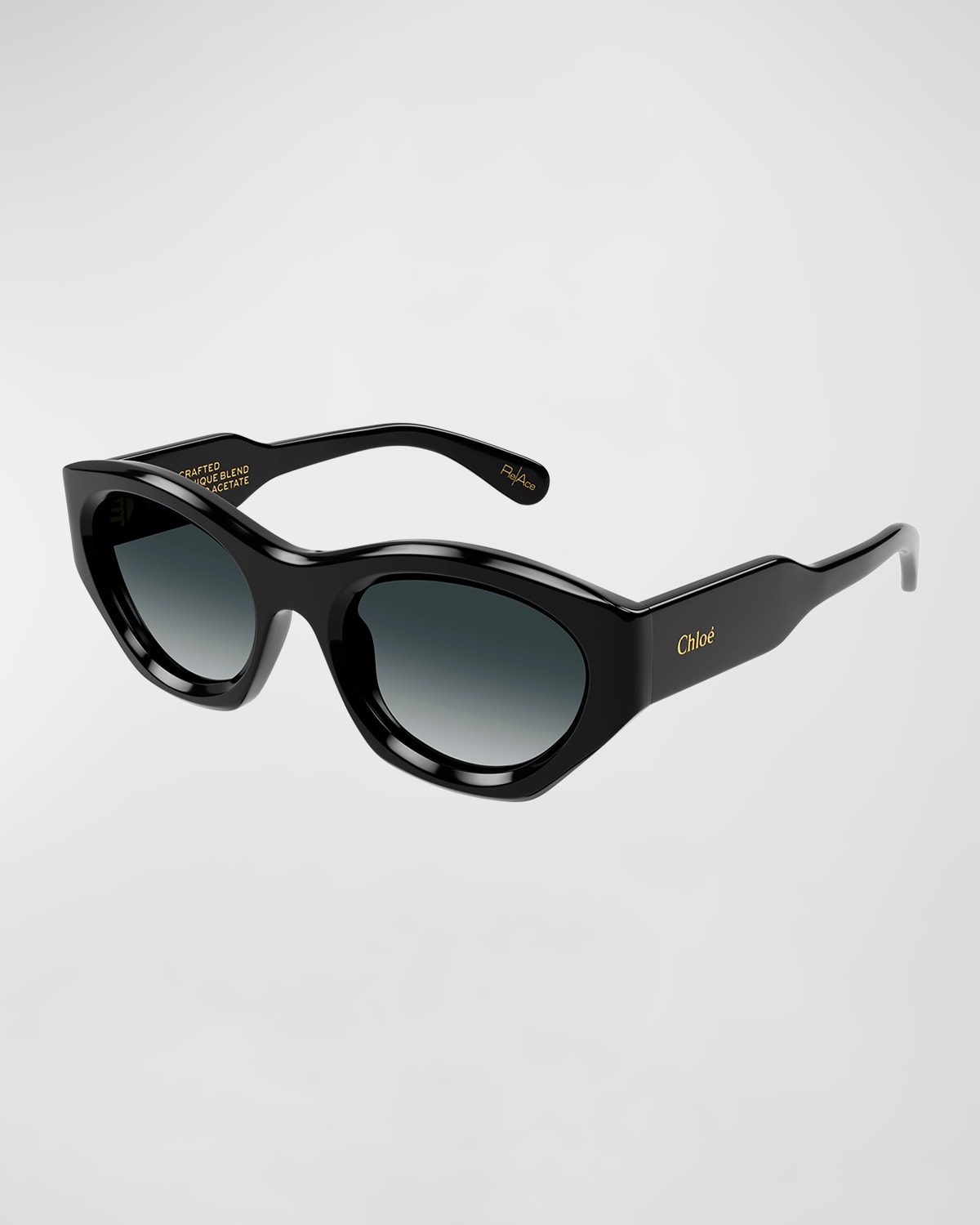Chloé Logo Acetate Cat-eye Sunglasses In Shiny Solid Black