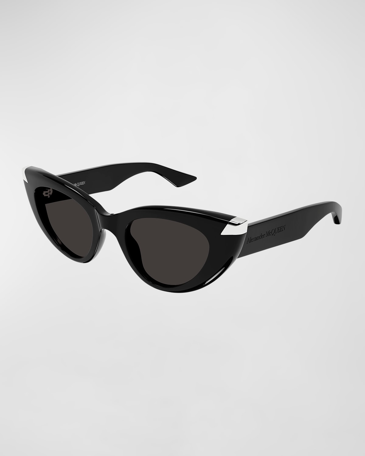 Shop Alexander Mcqueen Sleek Acetate Cat-eye Sunglasses In Shiny Solid Black