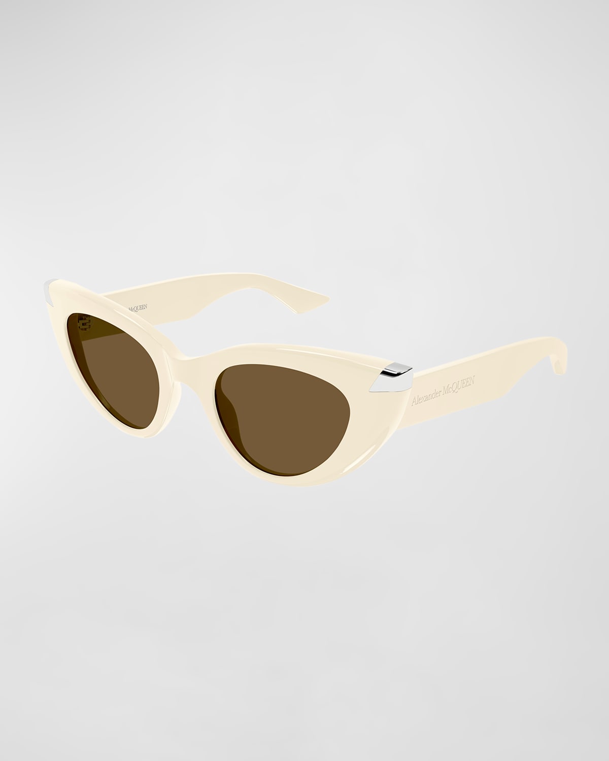Shop Alexander Mcqueen Sleek Acetate Cat-eye Sunglasses In Shiny Solid Ivory