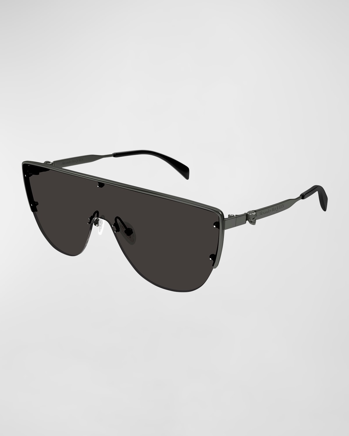Alexander Mcqueen Half-rimmed Metal Shield Sunglasses In Shiny Dark Ruthen