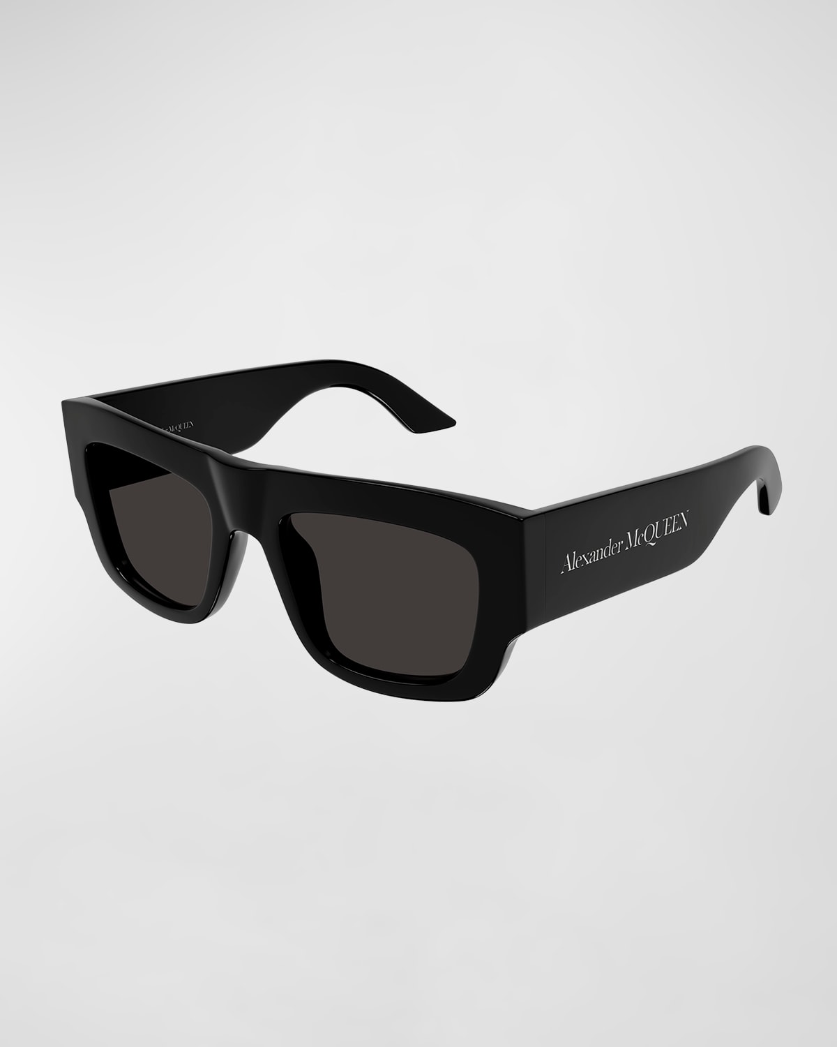 Shop Alexander Mcqueen Men's Acetate Rectangle Sunglasses In Shiny Solid Black