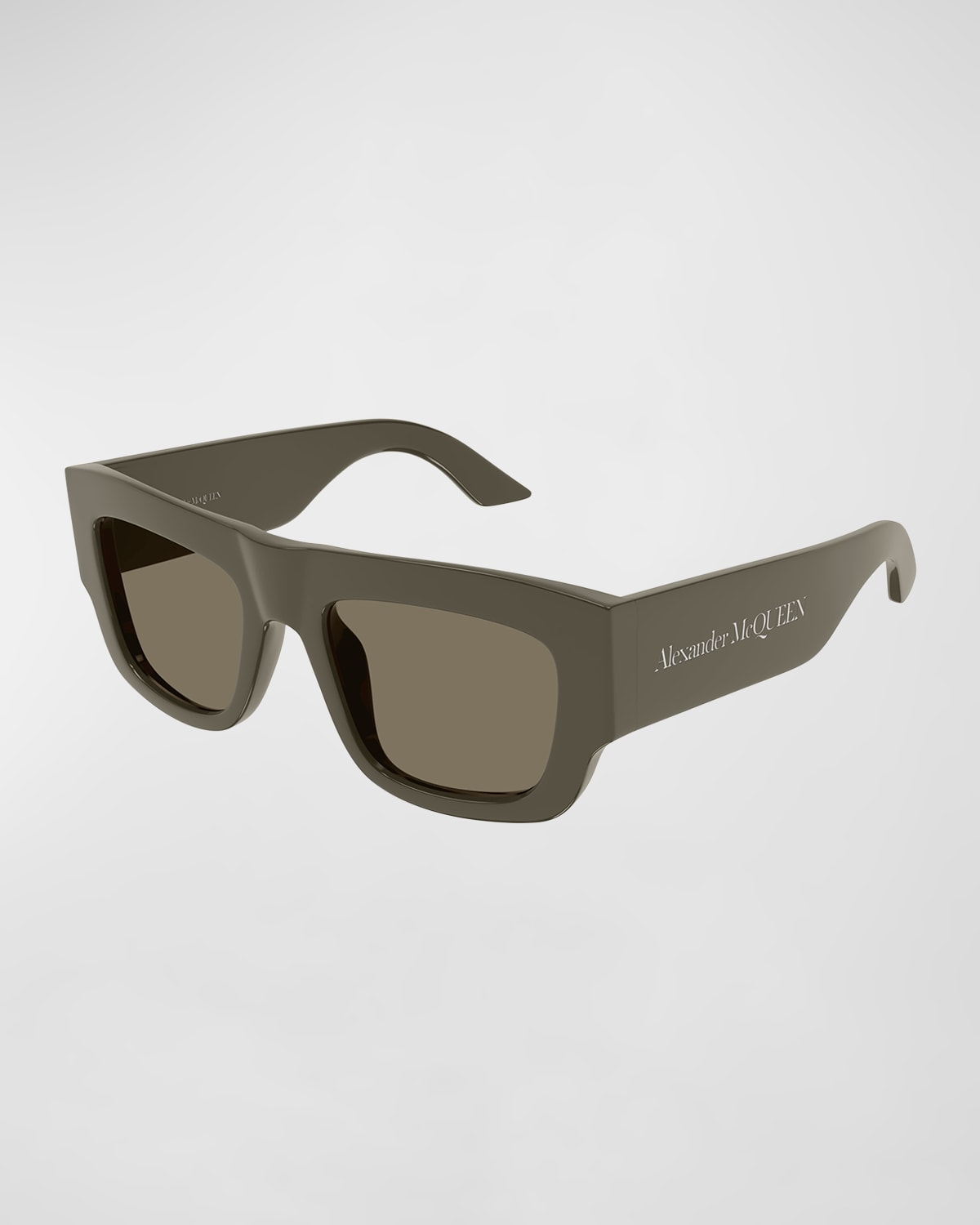 Shop Alexander Mcqueen Men's Acetate Rectangle Sunglasses In Shiny Solid Taupe