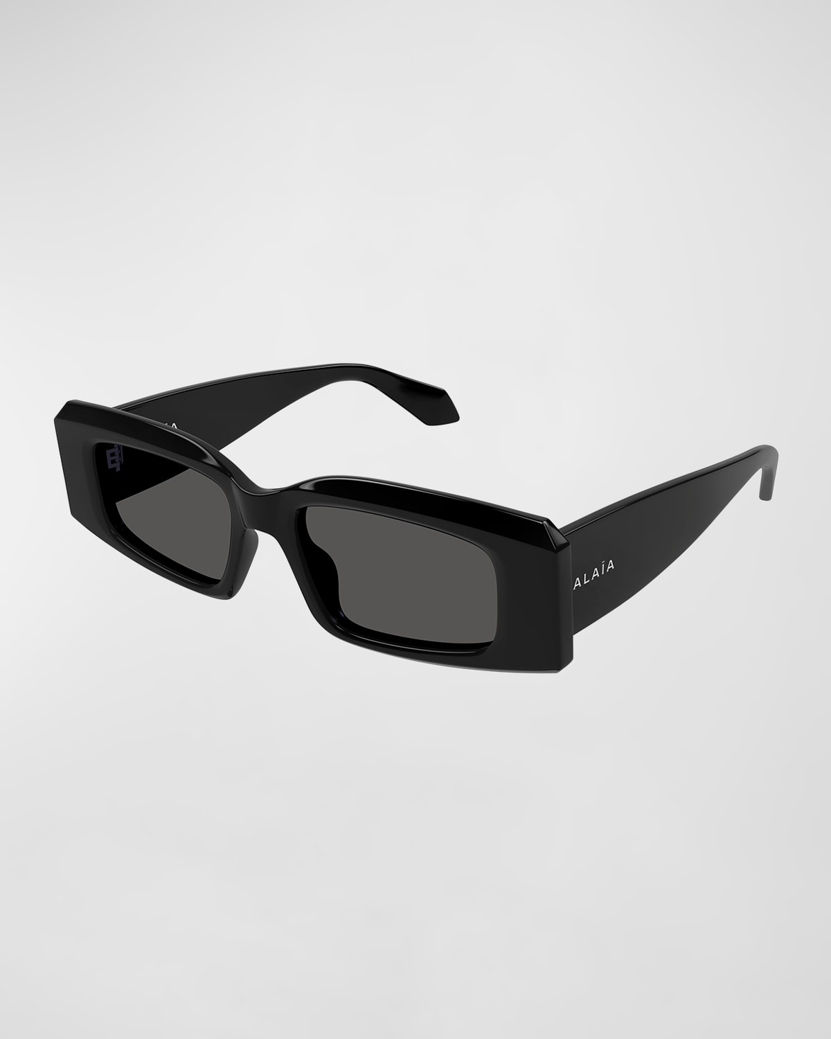 Alaïa Beveled Acetate Rectangle Sunglasses In Shiny Solid Black