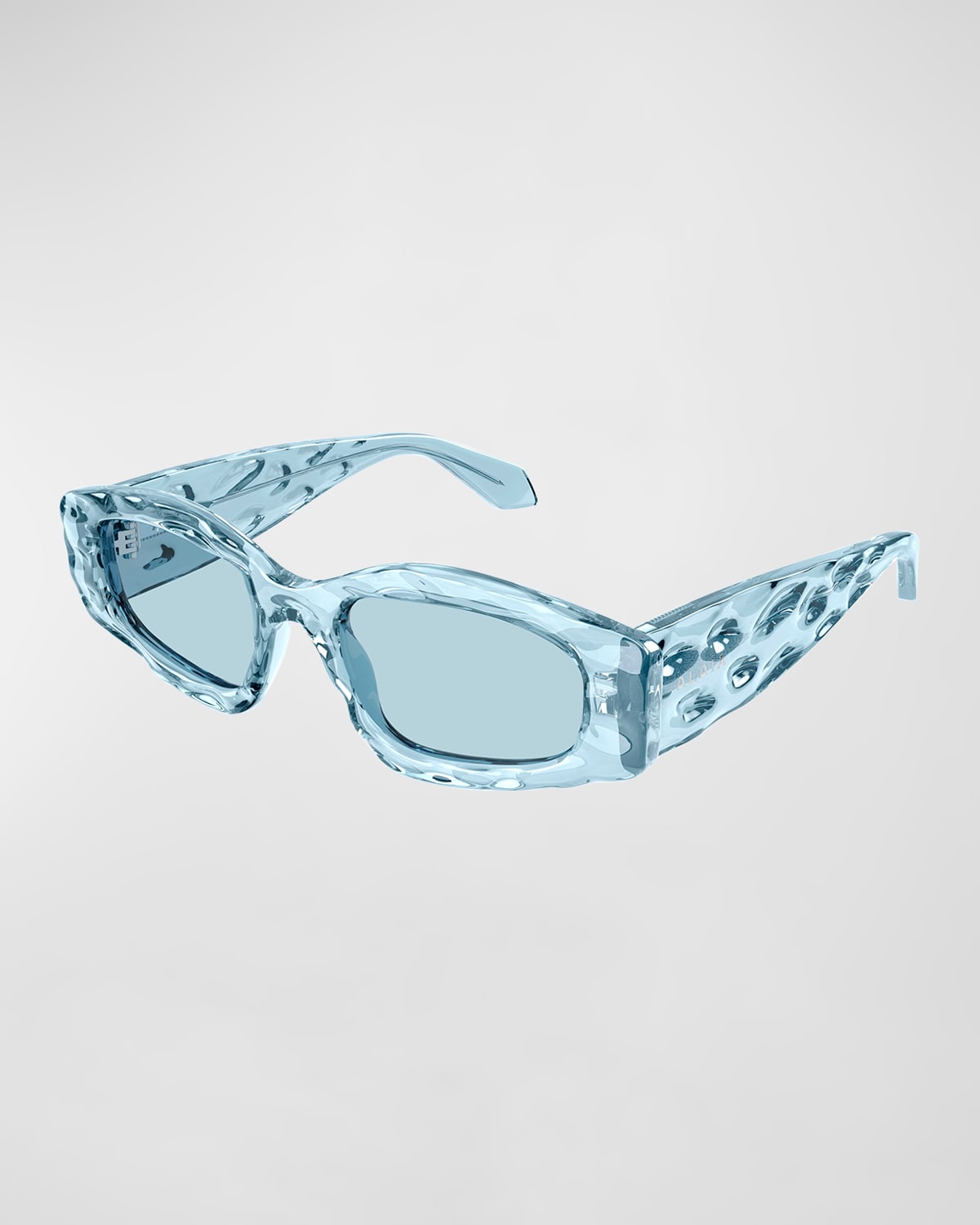 Shop Alaïa Wavy Acetate Rectangle Sunglasses In Shiny Transparent Light Blue