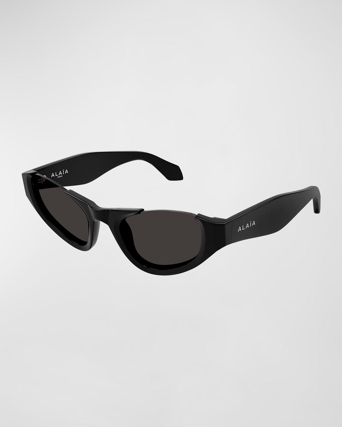 Alaïa Semi-rimmed Acetate Cat-eye Sunglasses In Shiny Solid Black