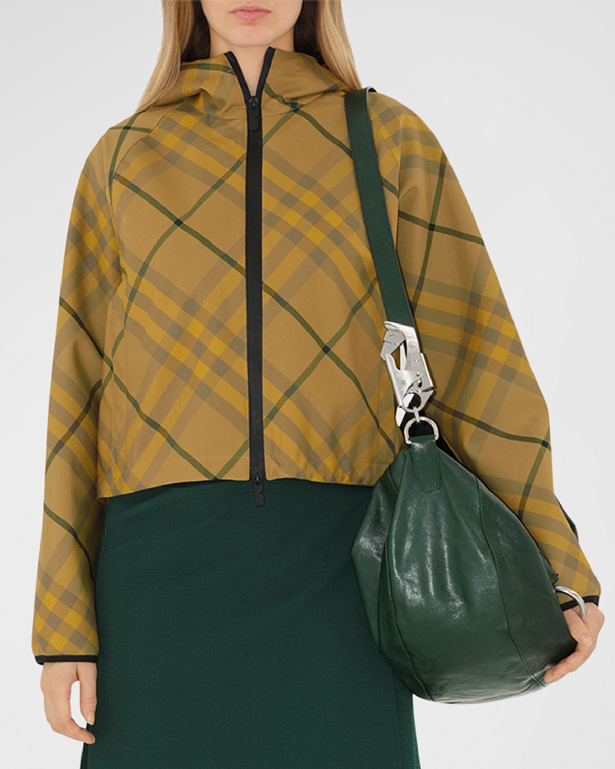 Shop Burberry Ekd Check Hooded Zip Jacket In Cedar Ip Check