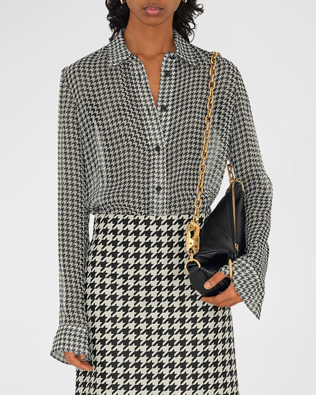 Houndstooth Button-Front Blouse