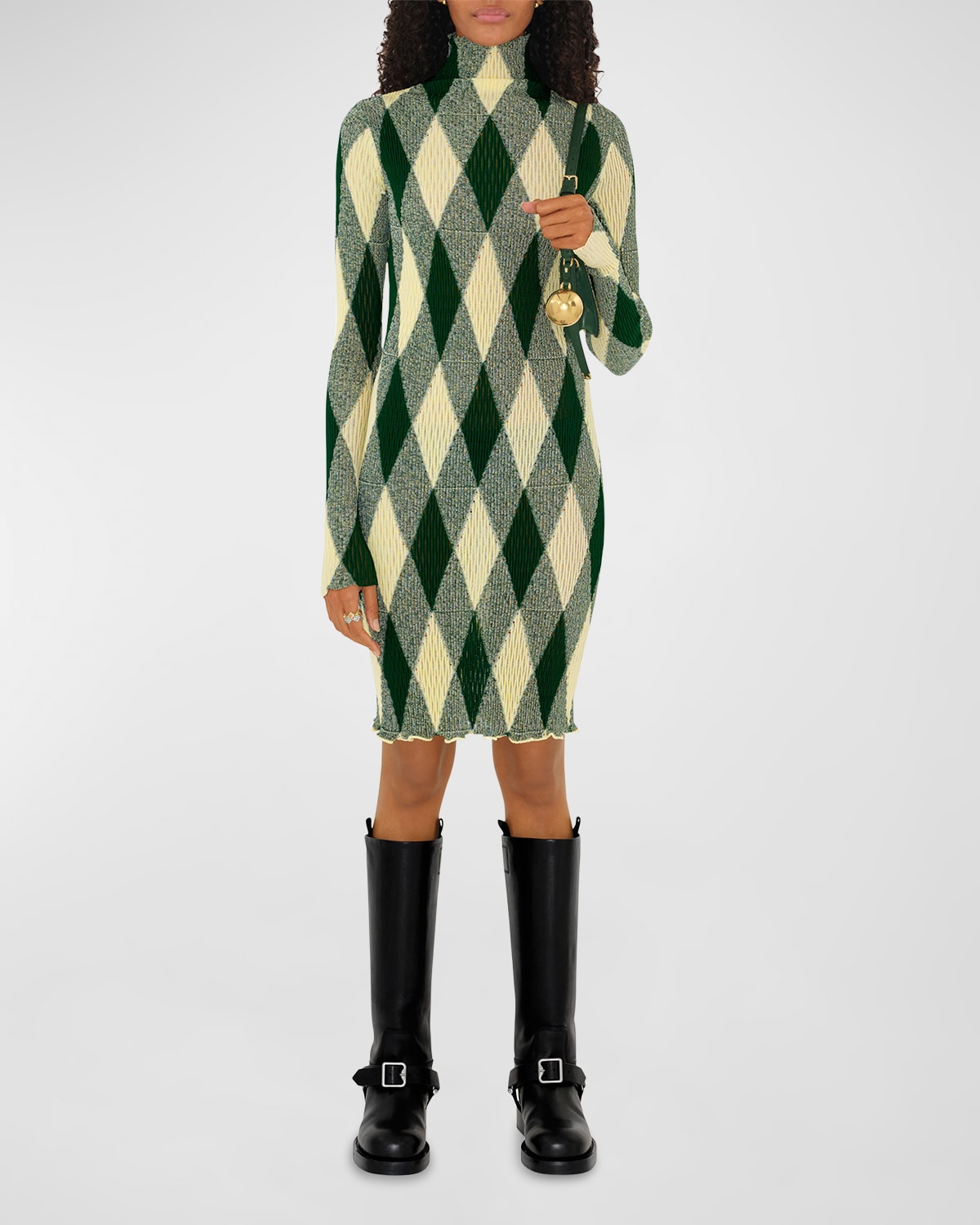 Shop Burberry Signature Argyle Rouched Dress In Ivy Ip Pattern