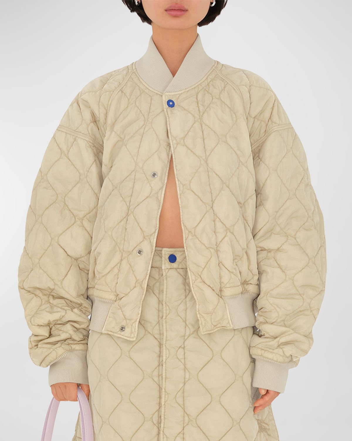 Shop Burberry Quilted Bomber Jacket In Soap