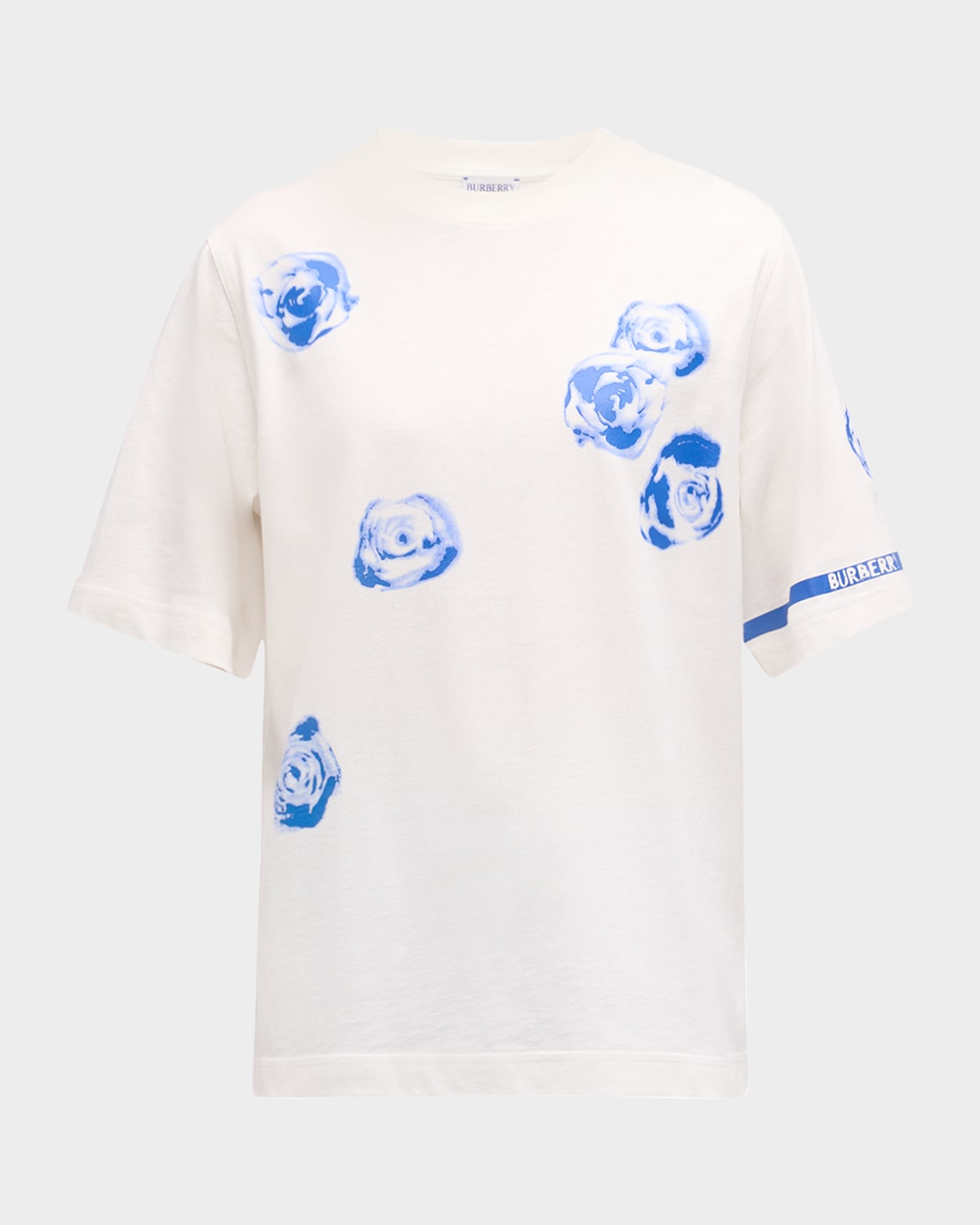 Burberry Rose-print Logo-stripe Short-sleeve T-shirt In Rain