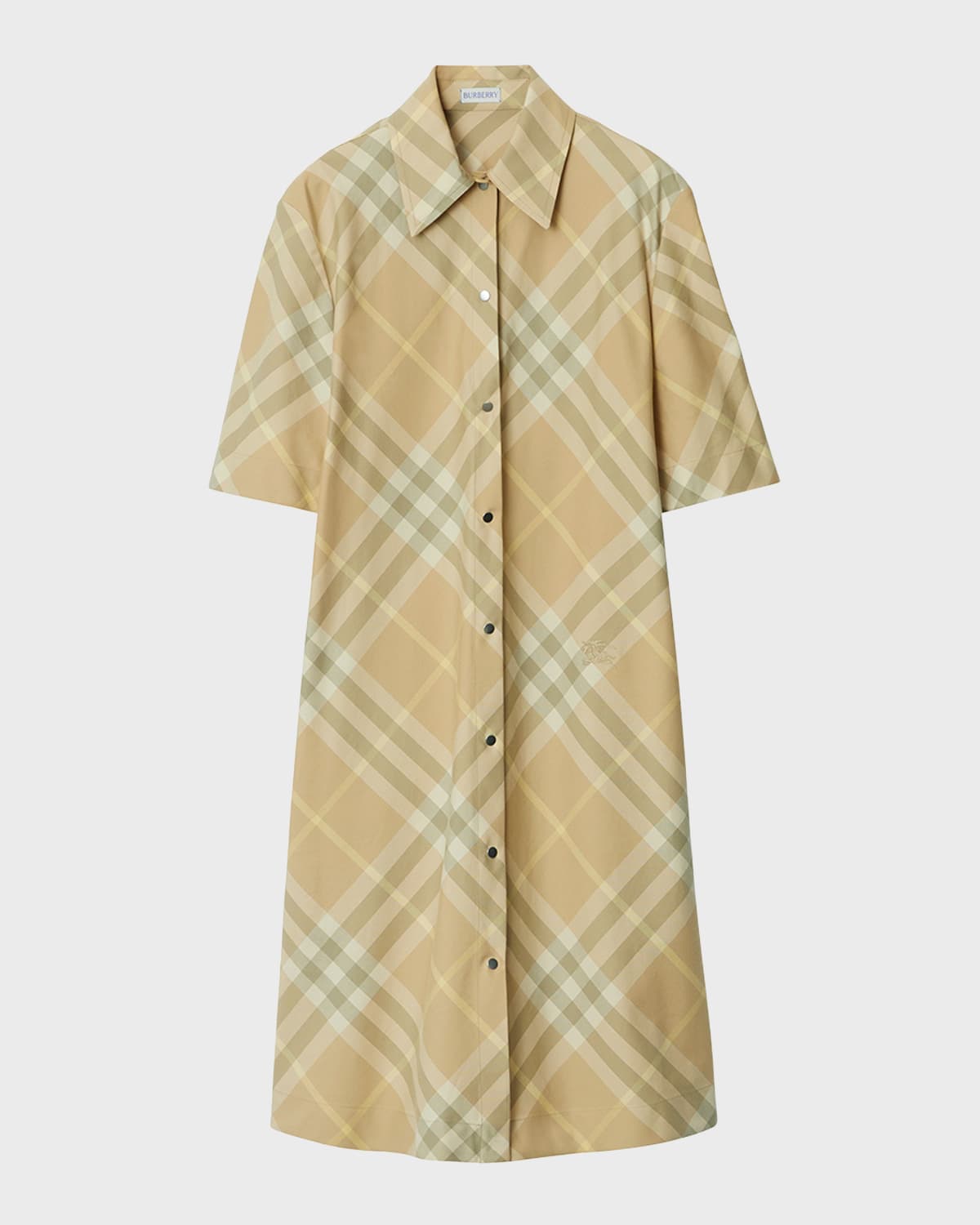 Shop Burberry Signature Check Button-front Shirtdress In Flax Ip Check