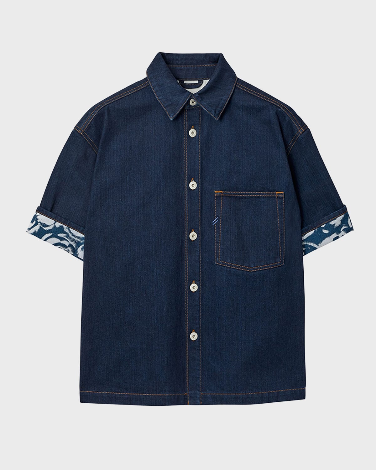 Burberry Heavyweight Denim Short-sleeve Button-front Shirt In Indigo Blue