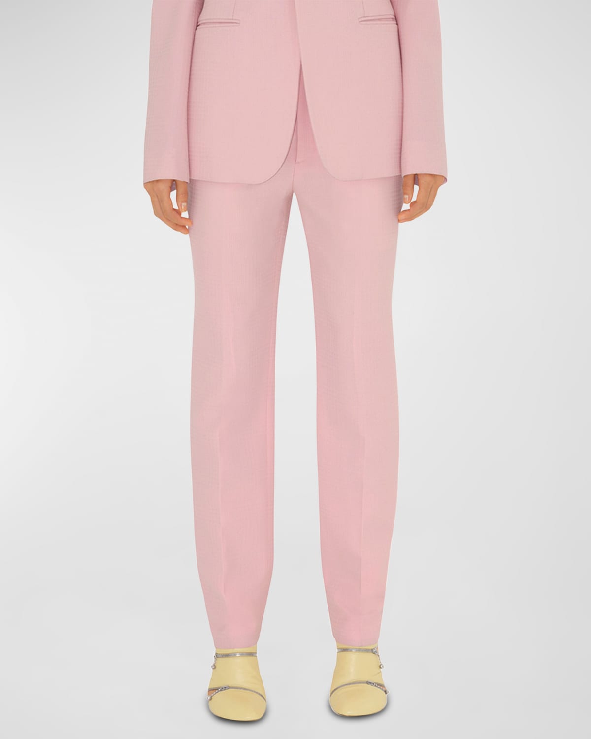 Shop Burberry Mid-rise Wool Trousers In Cameo