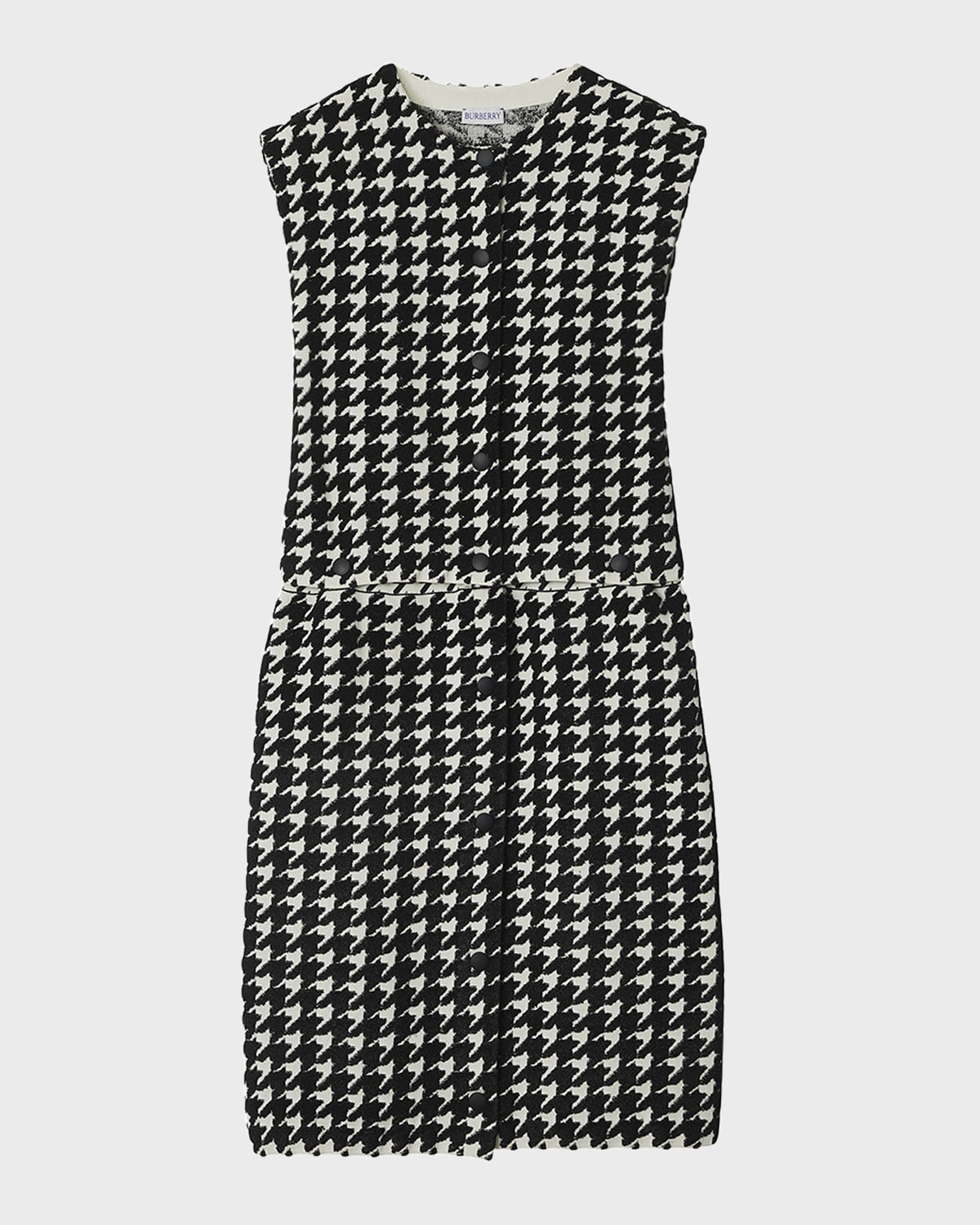 Shop Burberry Houndstooth Button Sleeveless Dress In Black Ip Design