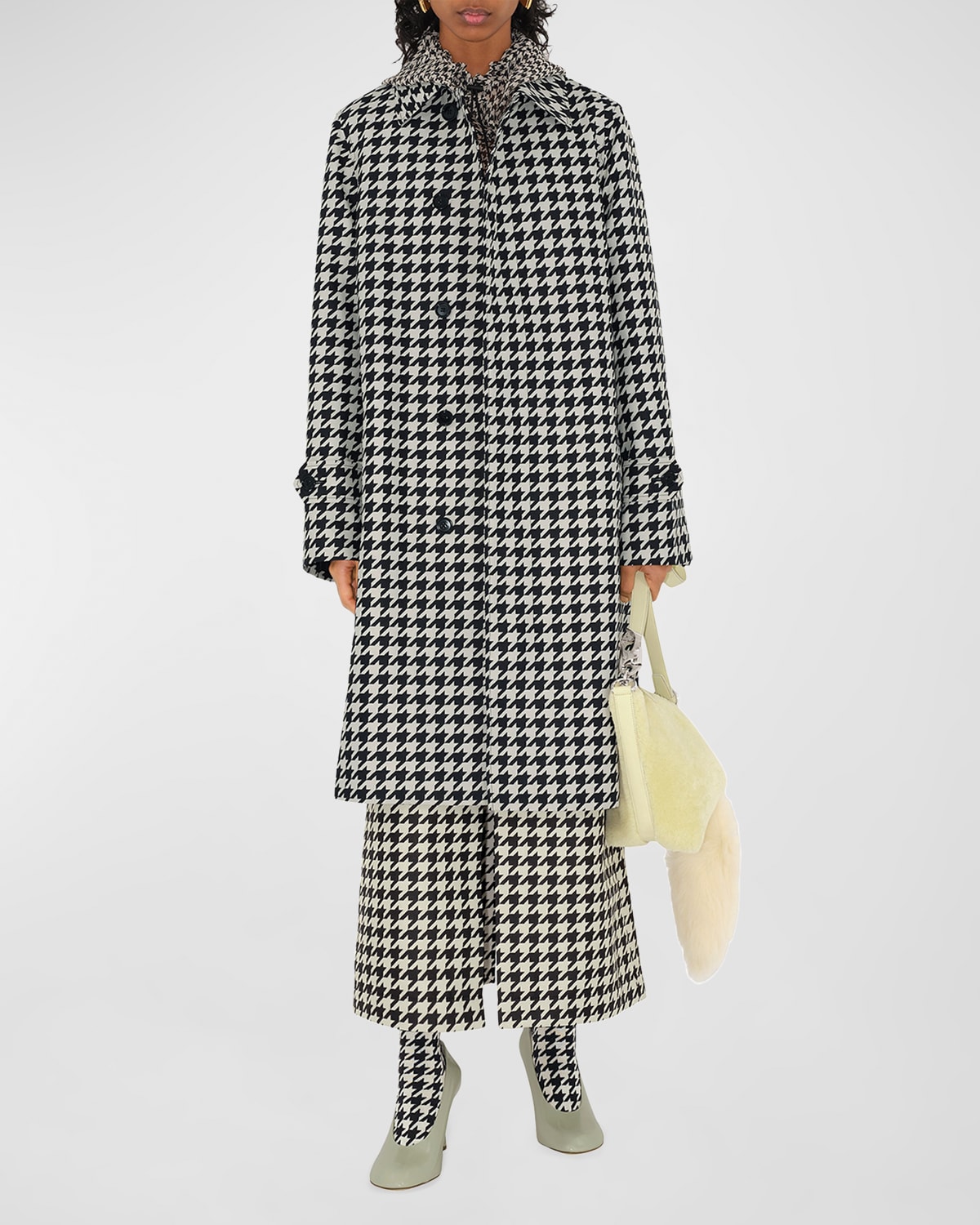 Shop Burberry Houndstooth Trench Coat In Black Check