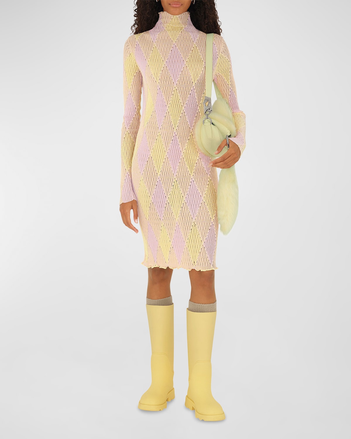 Burberry Pink Diamond Plaid Long-sleeve Jumper Dress In Cameo Ip Pattern