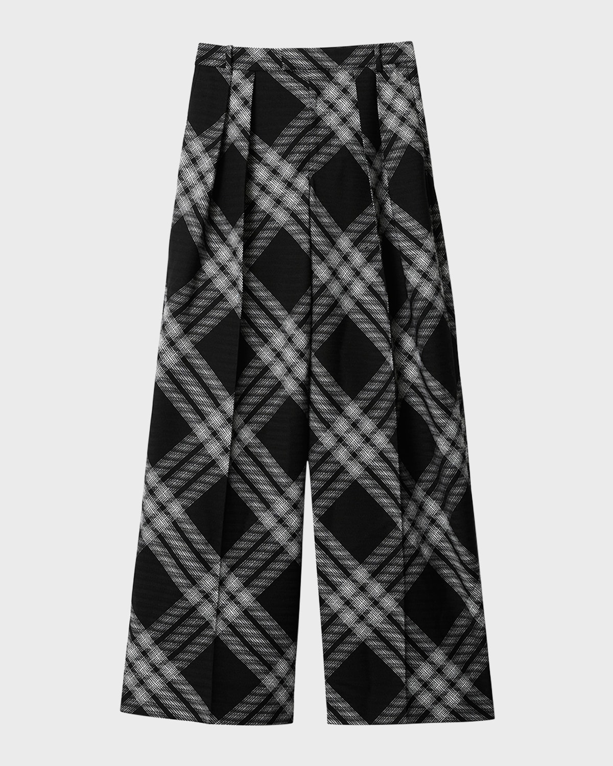 Burberry Pleated Checked Wool Straight-leg Pants In Monochrome Ip Che