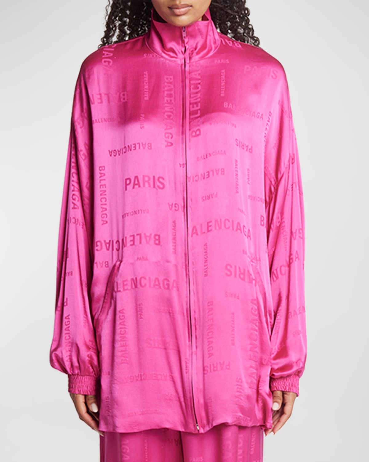 Shop Balenciaga Bal Paris Allover Fluid Tracksuit Jacket In 5510 Fuchsia