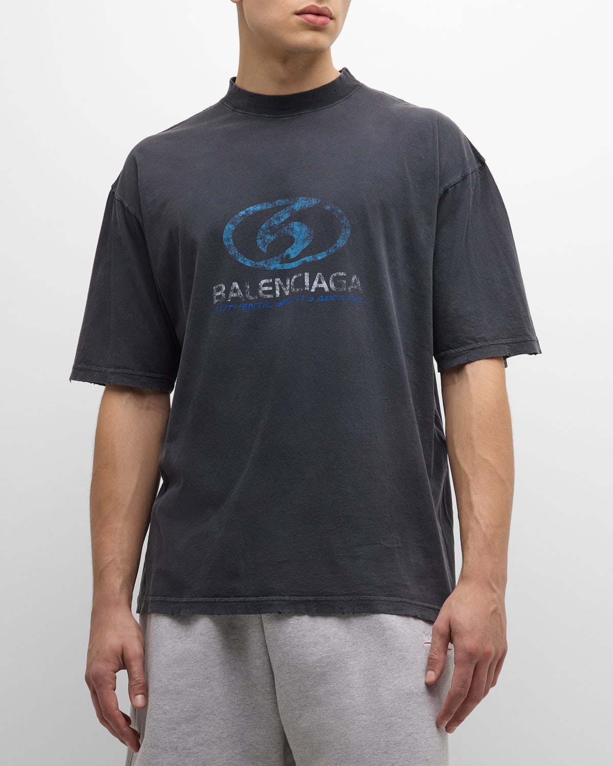 Balenciaga Men's Surfer Thin Jersey T-shirt In Blue