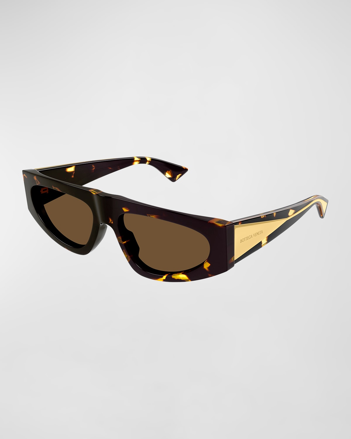Bottega Veneta Engraved Logo Acetate Rectangle Sunglasses In Shiny Spotted Hav