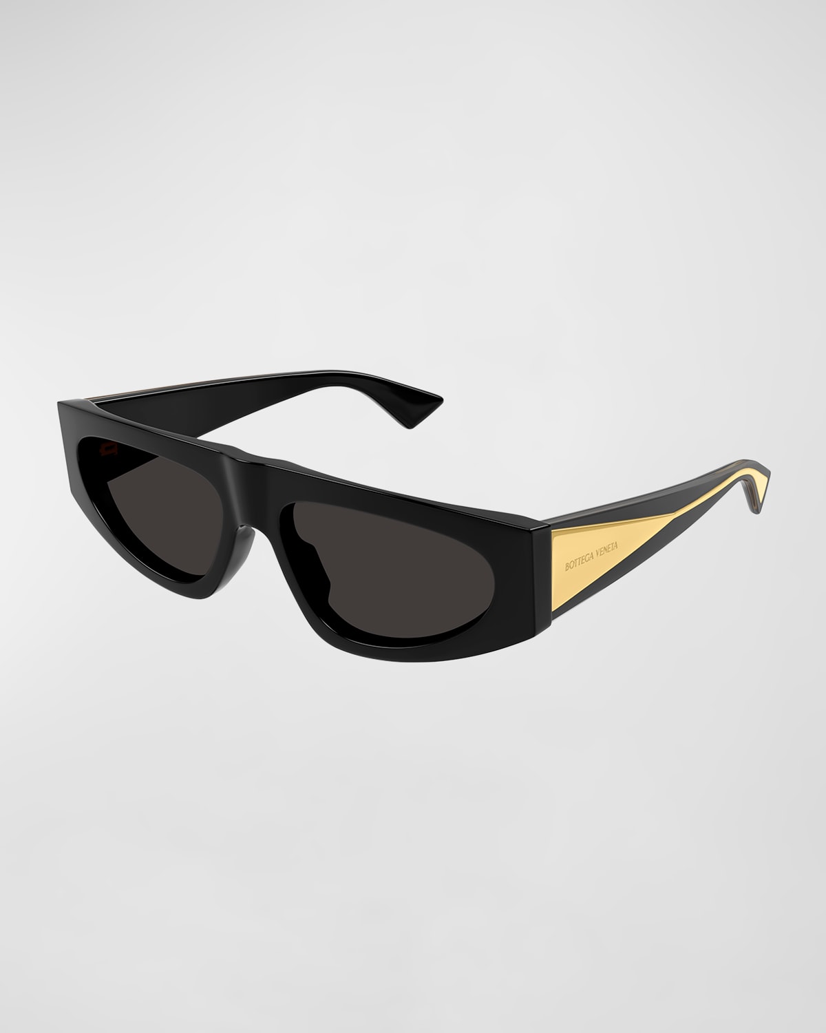 Bottega Veneta Engraved Logo Acetate Rectangle Sunglasses In Shiny Solid Black