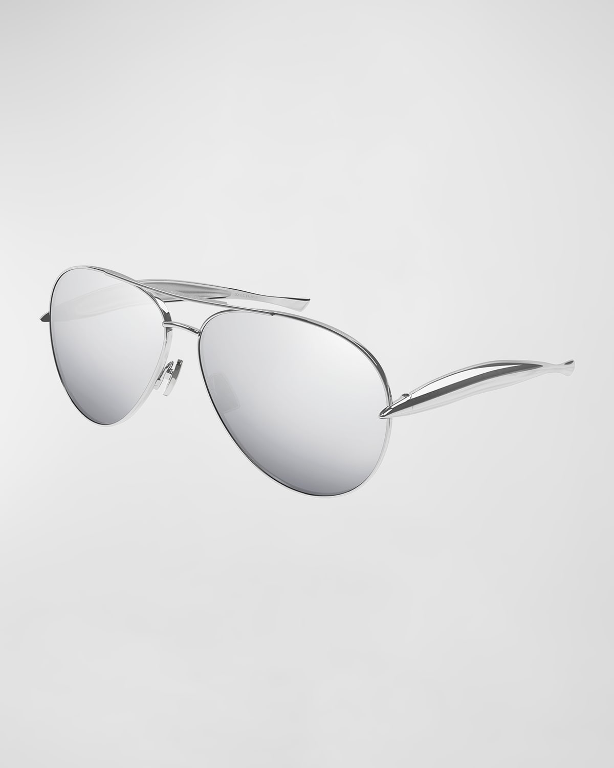 Shop Bottega Veneta Curved Metal Aviator Sunglasses In Shiny Silver